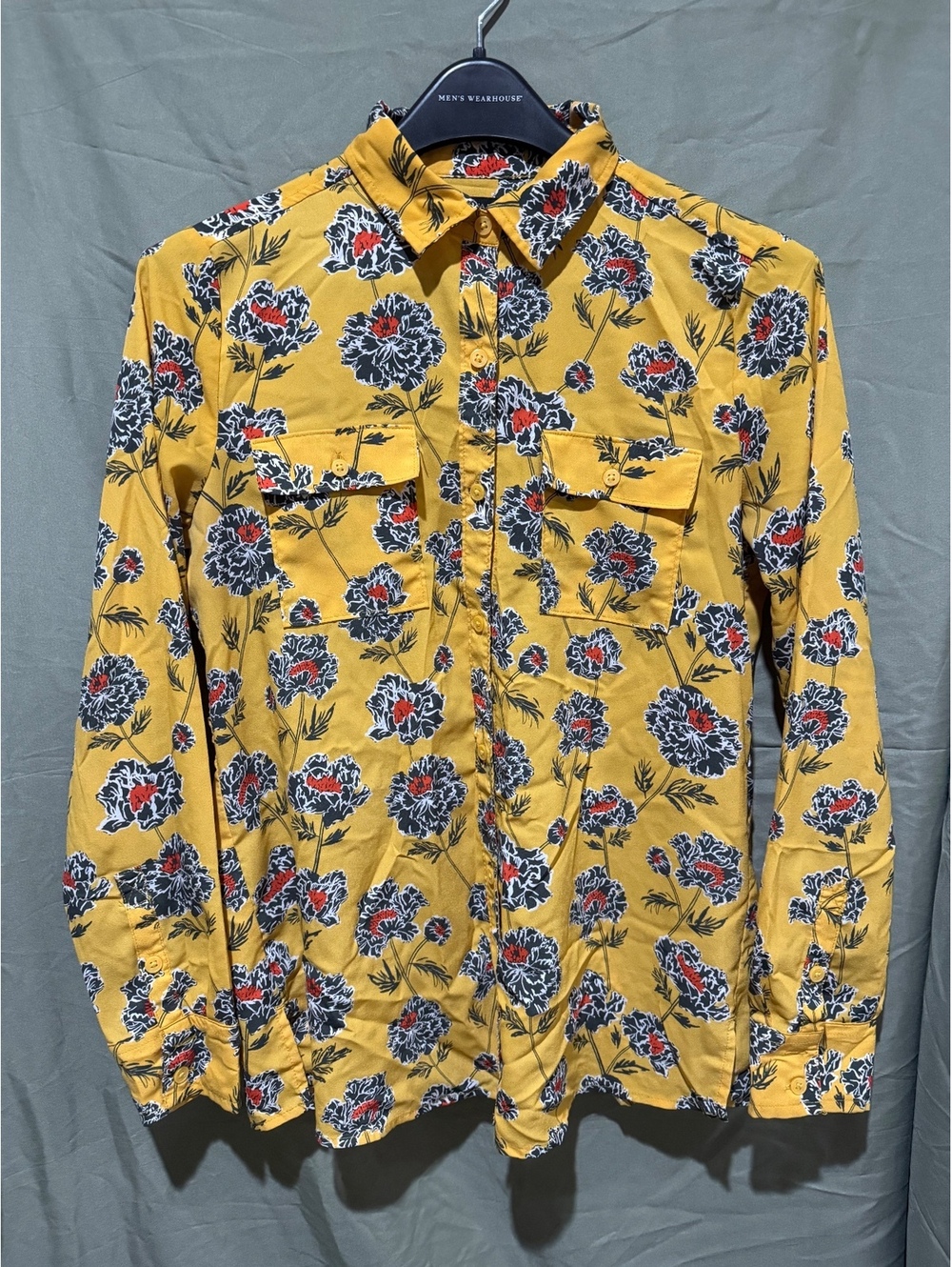Yellow Floral Button Front Long Sleeve Shirt